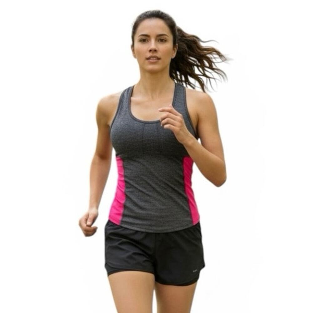 Danesi Pro Womens Racerback Tank Top Gray w/ Pink Side Panels Size Medium Active